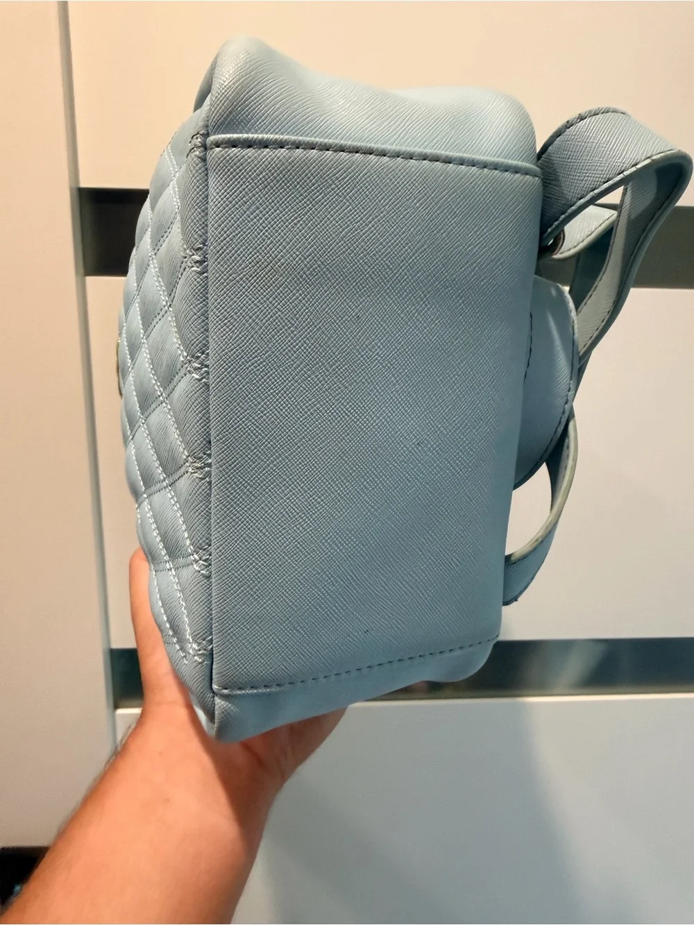 Loungefly Quilted Light Blue Mini Backpack with Gold Accent